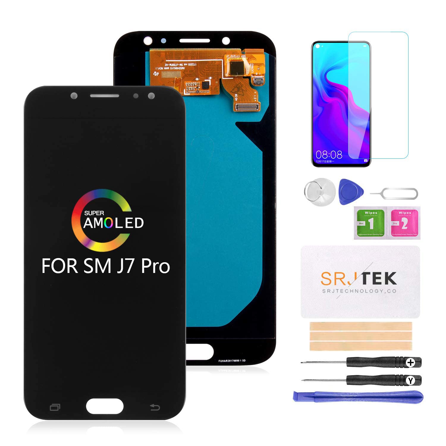 LCD Screen Replacement for Samsung Galaxy J7 Pro J730 J730F J730G J730GM J730DS AMOLED LCD Display Screen and Touch Screen Digitizer Panel Repair Parts Assembly Black