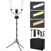 BeeMingle Selfie Light with 75'' Tripod Stand, Dimmable 3 Color LED Dual Arms Ring Light with Phone Holder &amp; Carry Bag for Lash Tattoo Video Photography 45W 95CRI Tripod Floor Lamp