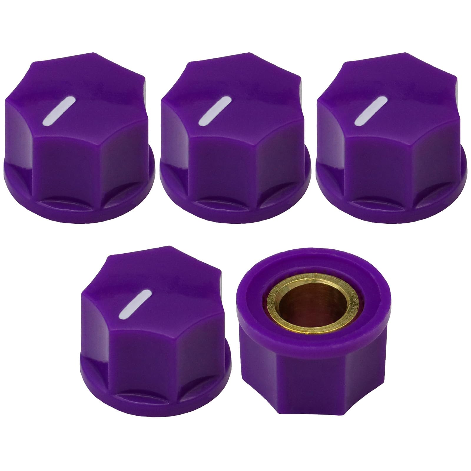 6.4mm Hole Small 7-Sided Guitar/Pedal/Instrument Retro Control Knob Pack of 5 (Purple)