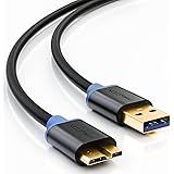 deleyCON [1m] micro USB 3.0 Super Speed Kabel - USB A-Stecker zu Micro B-Stecker - USB 3.0 Super Speed Technologie - &Uuml;bertragungsraten bis zu 5Gbit/s - geschirmtes, flexibles PREMIUM USB 3.0 Kabel - schnelle und sichere Daten&uuml;bertragung - abw&auml;rtskompatibel zu USB 2.0 / USB 1.1 - Datenkabel f&uuml;r z.B. Festplattengeh&auml;use, USB-Hubs, Digitalkameras, Navis, MP3-Player, externe Festplatten - Farbe: Schwarz/Blau