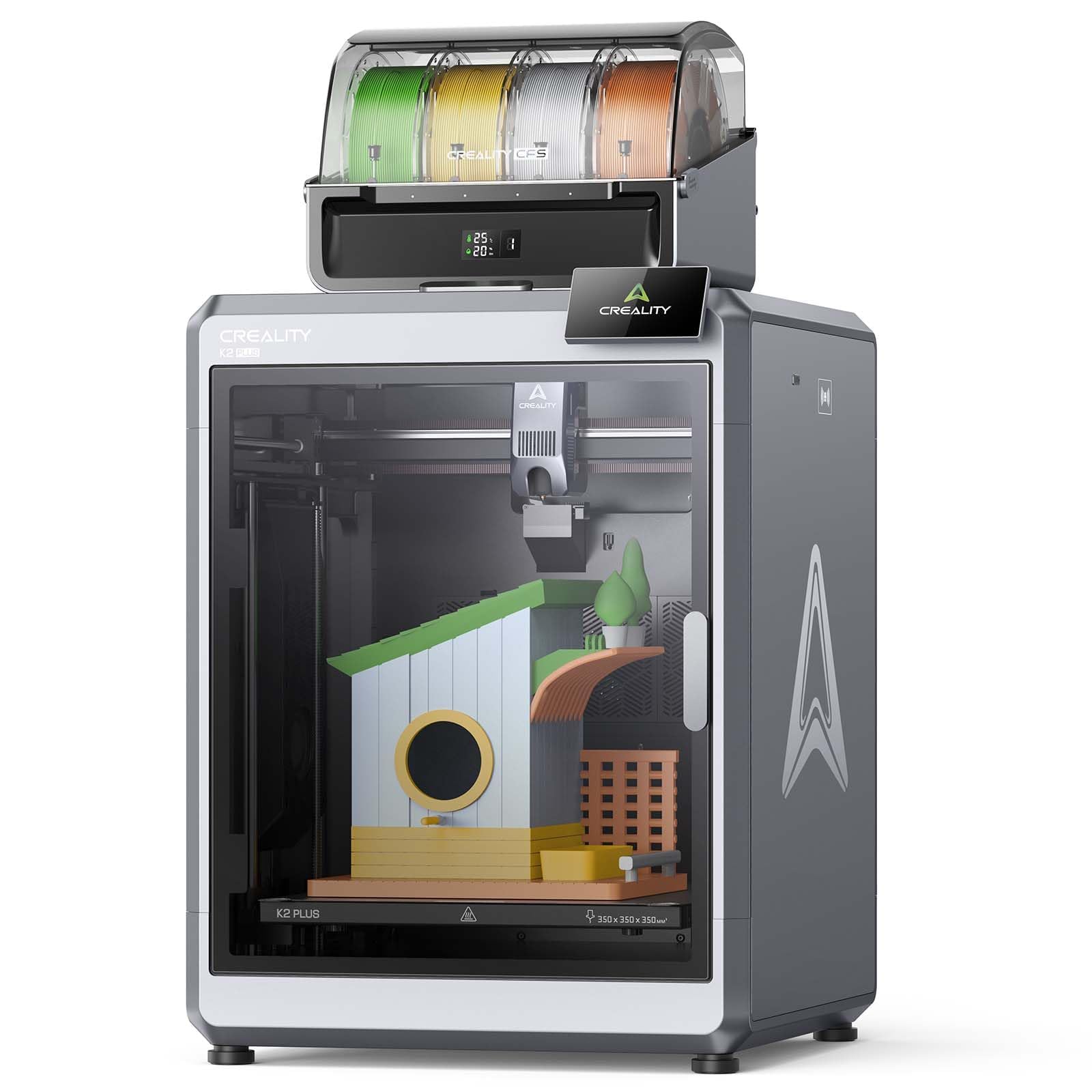 Creality K2 Plus Combo 3D Drucker, 3D Printer neues CFS für Mehrfarbendruck, 600 mm/s Hochgeschwindigkeitsdruck, Dual AI-Kamera, vollautomatisches Nivellieren, Bauvolumen 350×350×350 mm
