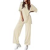 Totatuit Two Piece Sets For Women Summer Travel Vacation Airport Outfits Short Sleeve Oversized Loungewear Sets