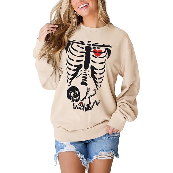 Funny Mama Skeleton Graphic Sweatshirt - Halloween Rocker Crewneck Pullover For Women, Loose Fit Casual Long Sleeve Top