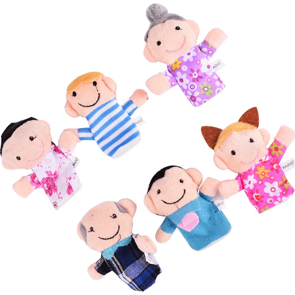ThinkMax 16 Pack Soft Plush Finger Puppets Set - MANSA 10 Animals + 6 People Family Members Velvet Cute Toys for Children, Story Time, Shows, Playtime, Schools