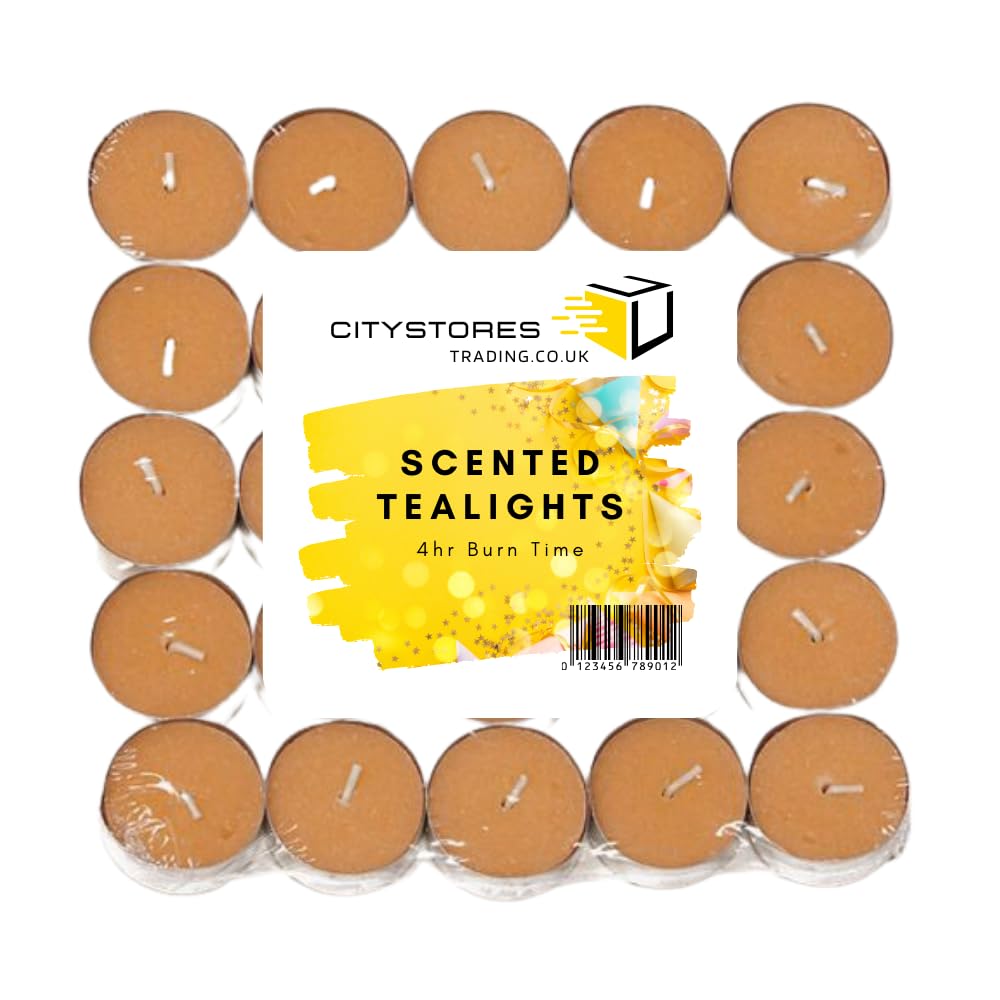 Citystoresยฎ Cinnamon Scented Tea Lights | 25 Candles | 4-Hour Burn Time | Perfect for Nightlights & Xmas