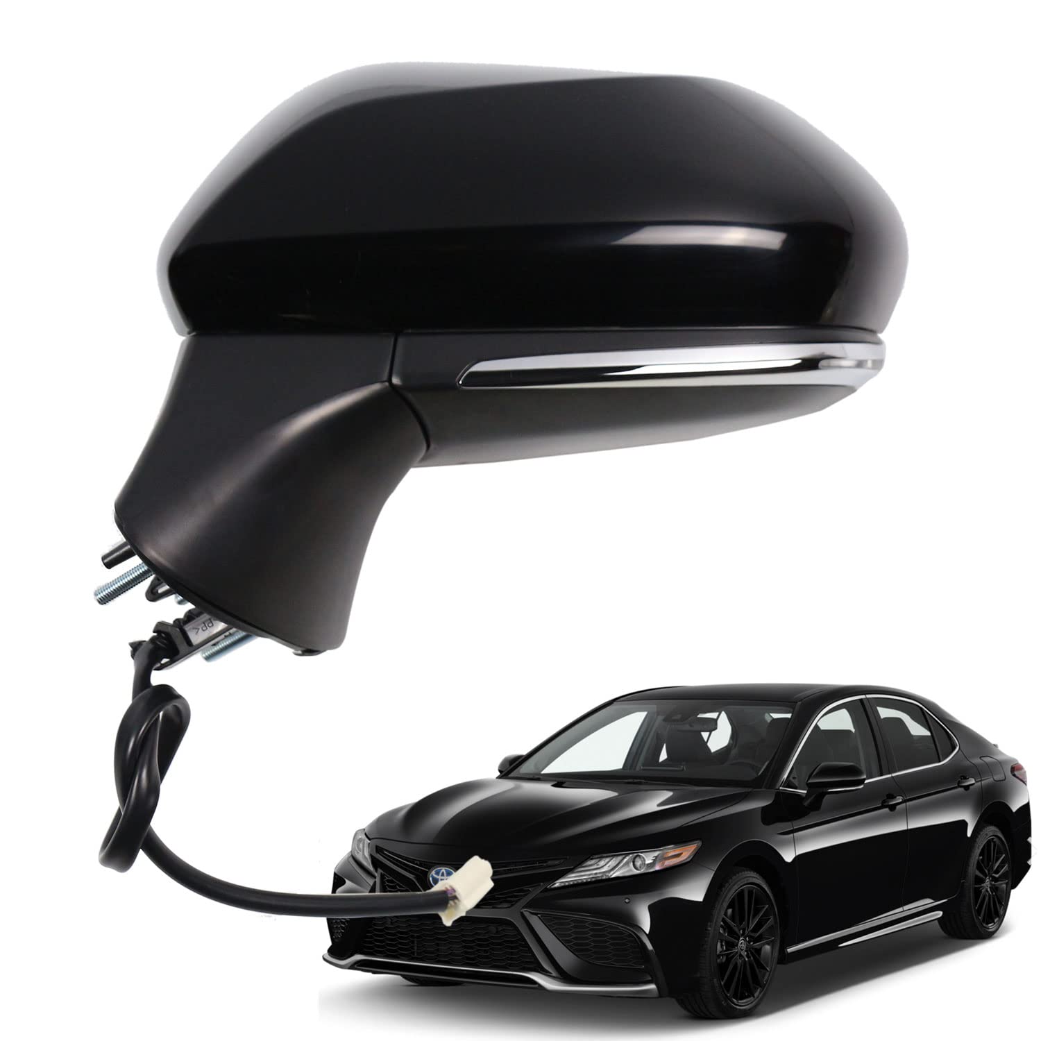 Photo 1 of Liizoo Side Mirror for Toyota Camry 2018 2019 2020 2021 2022 2023 2024 Power-6Pins, Left Driver Side Door Mirror,replace for Partslink # TO1320367, Black