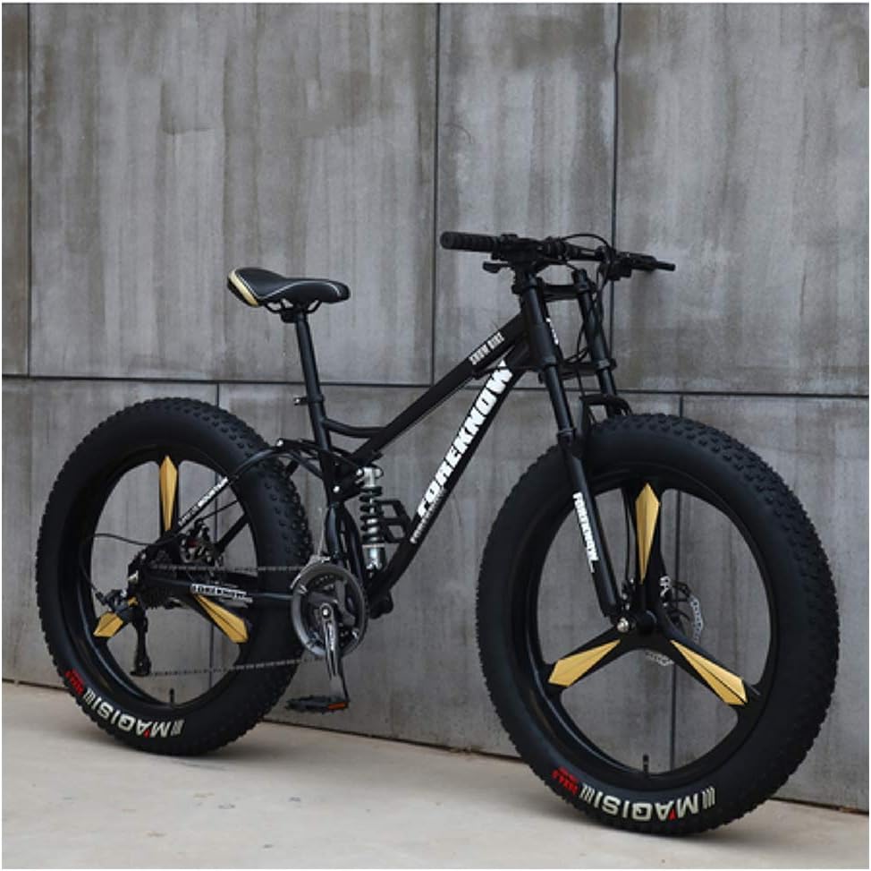 NENGGE Mountain Bikes, 26 Inch Fat Tire Hardtail Mountain Bike, Dual Suspension Frame and Suspension Fork All Terrain Mountain Bike,27 Speed,Black 3 Spoke