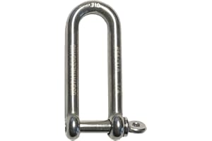Stainless Steel 316 Long D Shackle 1/4" (6mm) Marine Grade Dee