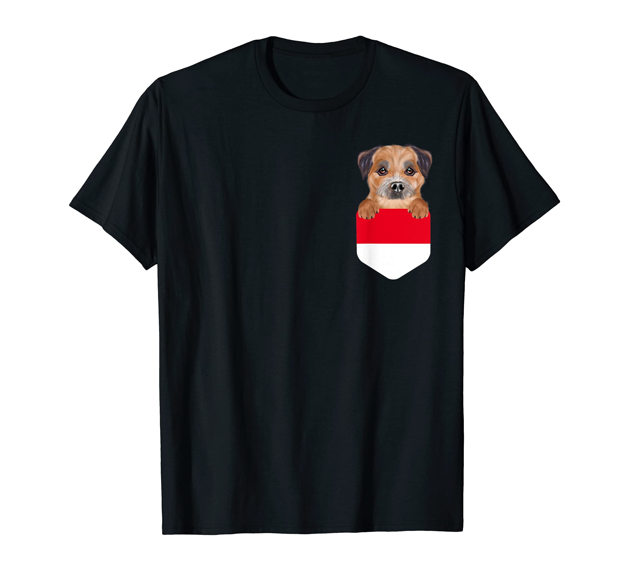 Indonesia Flag Border Terrier Dog In Pocket T-Shirt