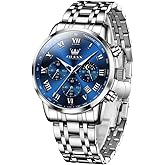 OLEVS Mens Stainless Steel Chronograph Watch, Big Face Roman Numerals Date Analog Quartz Dress Watches for Men, Fashion Multifunctional Waterproof Luminous Hands Men's Wristwatch