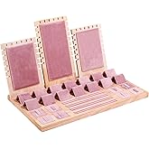 Enorteen Wooden Jewelry Display Stand Set Pendant Necklace Display Holder Ring Earrings Bracelet Tabletop Storage Organizer Stand Set Combination for Show (Pink)