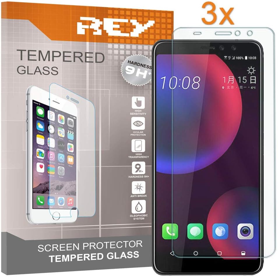 REY Screen Protector for HTC U11 EYES, Tempered Glass Film, Premium quality, [Pack 3x]