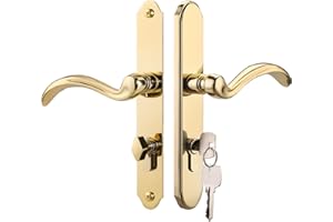 MaxxGeek Storm Door Handle Accessory Set fit Pella Storm Door Handle Replacement Part, with Key and Lock Cylinder, Mortise Lock Not Included (Polished Gold)