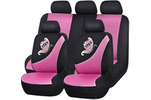 Flying Banner Car Seat Covers Full Set Front Seats and Rear Bench Polyester Cover Embroidered Butterfly Three-Dimensional (3D) Pink with Black