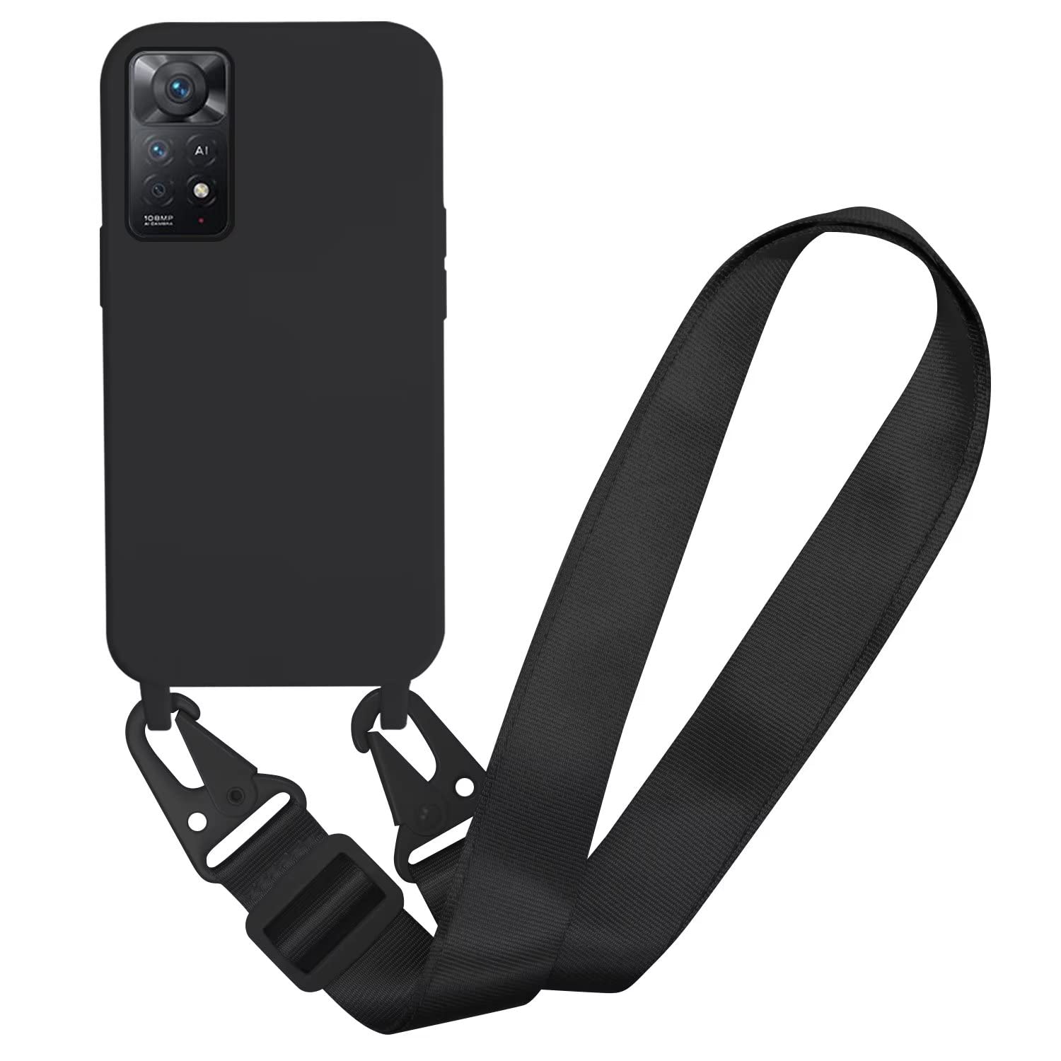 SLWYF Compatible with Xiaomi Redmi Note 11 Pro Case, Liquid Silicone Protective Phone Case with Strap Adjustable Neck Cord Necklace Soft Cover Crossbody Lanyard for Xiaomi Redmi Note 11 Pro, Black