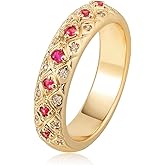 Valloey Rover Rings for Women, 14K Gold Plated Simple Emgagement Rings for Women Dainty Fake Ruby Cubic Zirconia Pave Wedding Ring Gold Jewelry Trendy Size 6-8