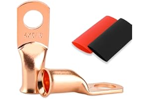 HOUSUN Battery Cable Ends, 2PCS 4 Gauge Wire Connectors 5/16 Copper Wire Lugs, Bare Copper Eyelets with Heat Shrink Tubing by HOUSUN