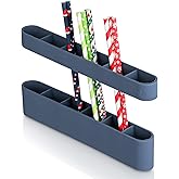 Baskiss Magnetic Straw Holder Dispenser, Silicone 6-Slot Organizer with Adhesive Tapes for Fridge, Bar, Counter and Cabinet Door – Fits Various Straws, Reusable & Washable (Deep Blue)