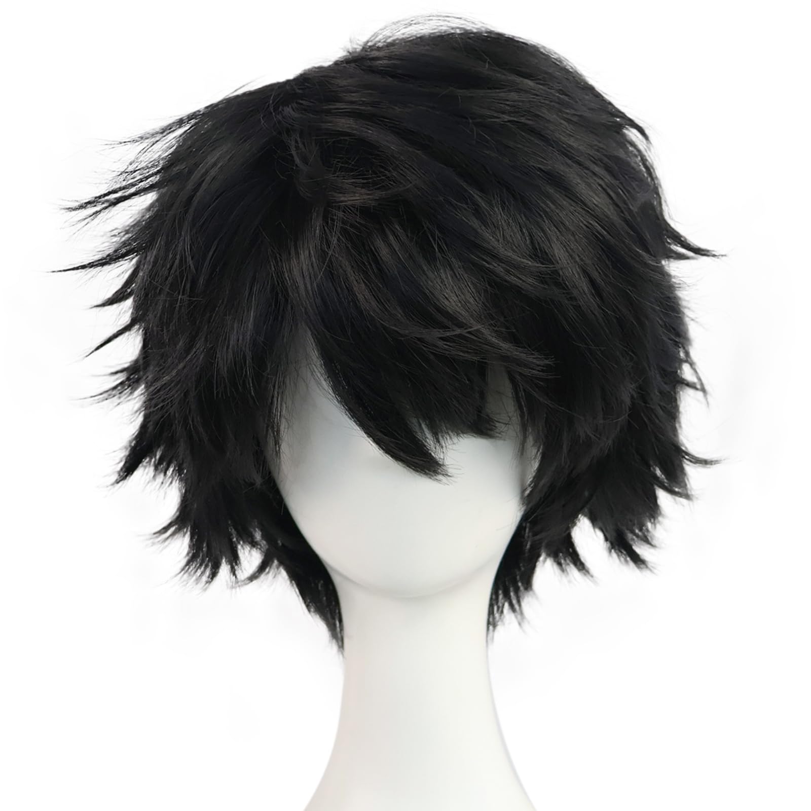Photo 1 of BESTBEL+Hair Cap Short Black Messy Wig for Men Short Messy Wig Black Synthetic Anime Hair for Halloween Cosplay Mens Cosplay Outfit for Costume Party