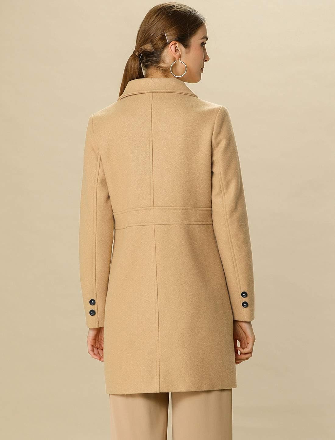 Allegra K Women's Double Breasted Notched Lapel Long Winter Coats: Clothing