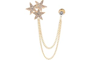 HSQYJ Gold Silver Plated Chain Rose Flower Violin Five-pointed Star Brooches Collar Pins Crystal With Hanging Chain Suit Shirt Lapel Brooch Pin Fashion Jewelry for Men Boy