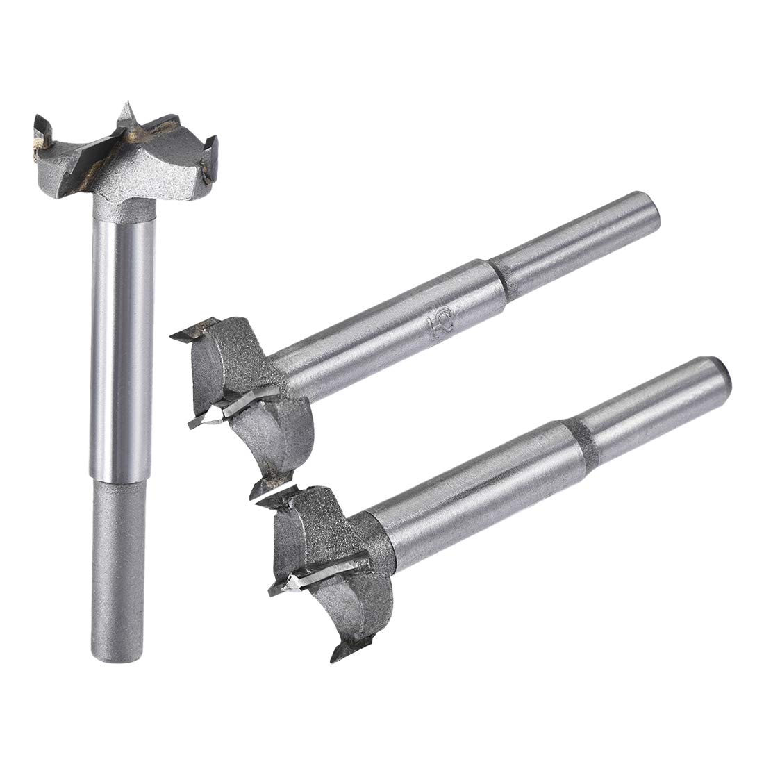 sourcing map Forstner Wood Boring Drill Bits 24mm 25mm 26mm Dia. Hole Saw Carbide Alloy Steel Tip Round Shank Cutting for Hinge Plywood Wood Tool 3in1 Set