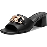 FITORY Womens Low Heel Sandals, Chunky Block Square Open Toe Slides 2026, Metal Chain Slip on Dressy Shoes for Party, Wedding and Daily Wear Size 6-11
