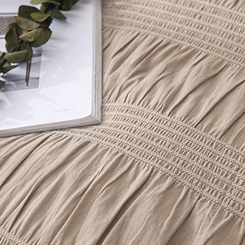 Lausonhouse 100% Cotton Woven Seersucker Stripe Duvet Cover Set - Queen - Khaki