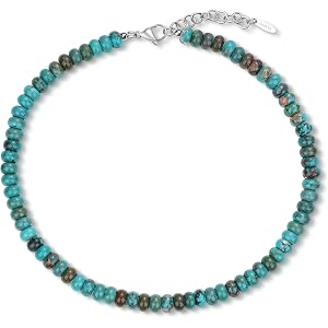 SAMYA Beaded Necklace for Women, Natural Gemstone Beaded Necklace | 8x5mm Polished Gemstone Beads, 16"+2" Adjustable Boho Bea