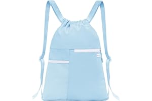 BAVELOE Drawstring Backpack with Mesh Pocket Water Resistant String Beach Swim Sports Gym for Women Men (Light Blue)