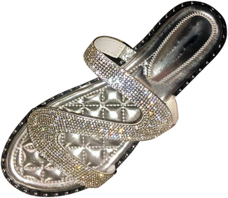 Eoeth Summer Women Rhinestone Studded Lace-Up Flats Shoes Ladies Fashion Casual Retro Slippers Crystal Sandals Slippers