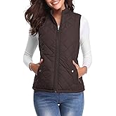 Fuinloth Women's Lightweight Warm Puffer Quilted Vest - 4-Pockets Stand Collar Zip Gilet, Fall Winter Outerwear