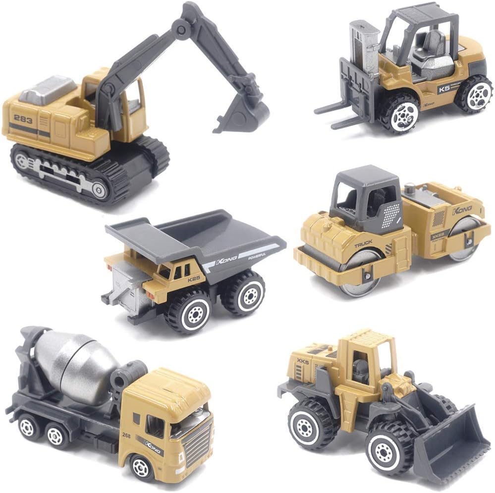 IROCH Zinc Alloy Construction Cars Play Vehicles Die Cast Metal Toy Inertial Cars Set Decoration Collection Gift for Kids,Xmas Gift for Kids(6 PCS)