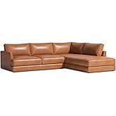 Valencia Serena 108" Full Leather Sectional Sofa with Right Bumper | Nappa 11000 Leather, Modern Low Profile Lounge Sofa | L Shaped Couch for Living Room Furniture, Cognac