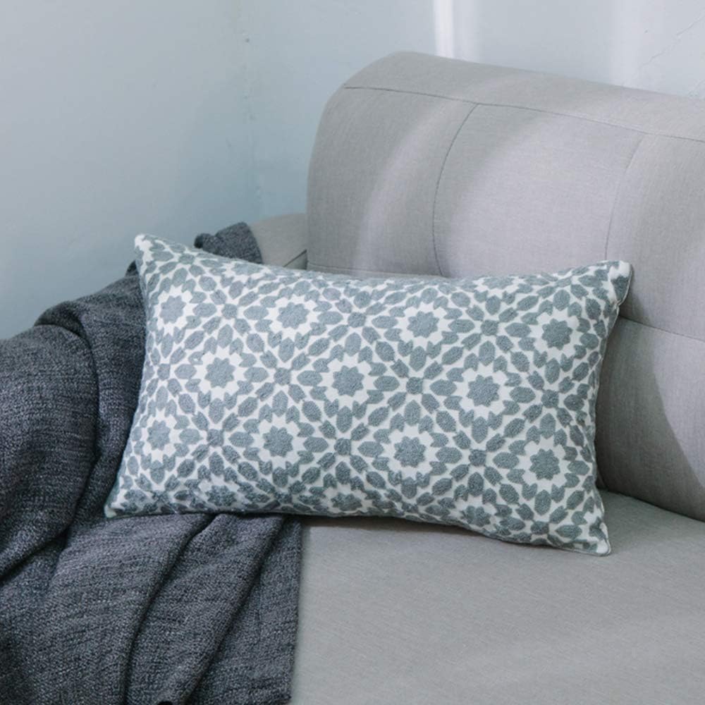 TEWENE Throw Pillow Covers, Cotton Embroidery Throw Pillow Cases 12 x 20 Decorative Throw Pillow Cover Grey Farmhouse Cushion Cover for Couch Sofa Bed Bedroom Room(1pc/12''x20''/Rectangle)