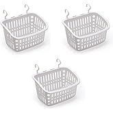 Doitxue 3PCS Plastic Hanging Baskets for Shower, Hanging Basket Organizer with Hooks, Rectangle 8.5Inches Small Hanging Storage Basket (Grey)