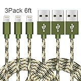 iPhone Cable,XUZOU 3Pack 6FT Nylon Braided Lightning Cable Cord Certified to USB Charging Charger for iPhone 7/7 Plus/6/6 Plus/6S/6S Plus,SE/5S/5,iPad,iPod Nano 7 (Camo Green)