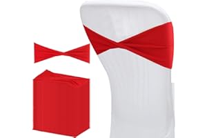 PINEHAVEN 50 Pcs Red Spandex Chair Sashes,Bows Elastic Chair Bands Without Buckle, Stretch Slider Covers Ties for Wedding Decorations, Banquet, Birthday Party, Ceremony Events