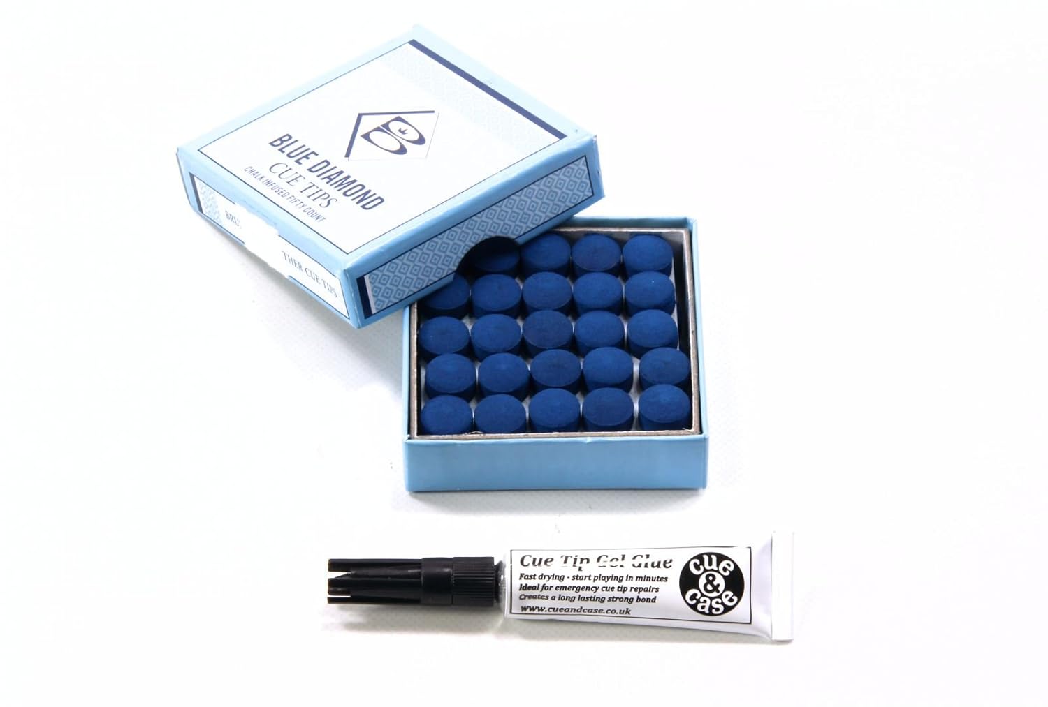 Box of 50 10mm Leather Blue Diamond Snooker Pool Cue Tips Cue Tips