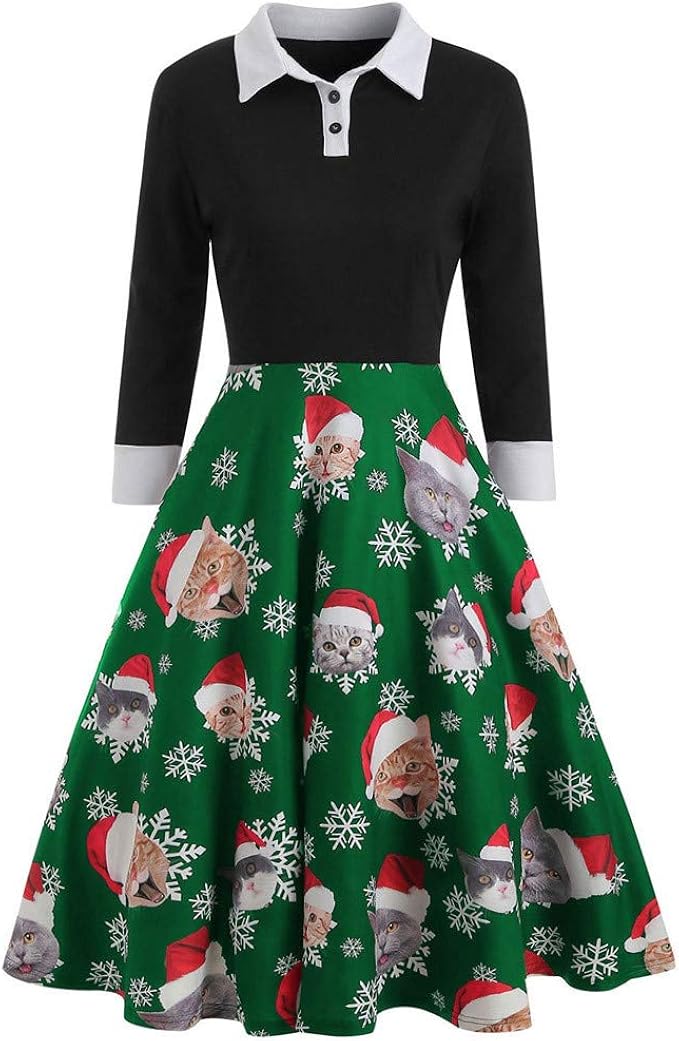 FIRMON Ladies Classic Christmas Red Dress,Women 1950s Santa Reindeer