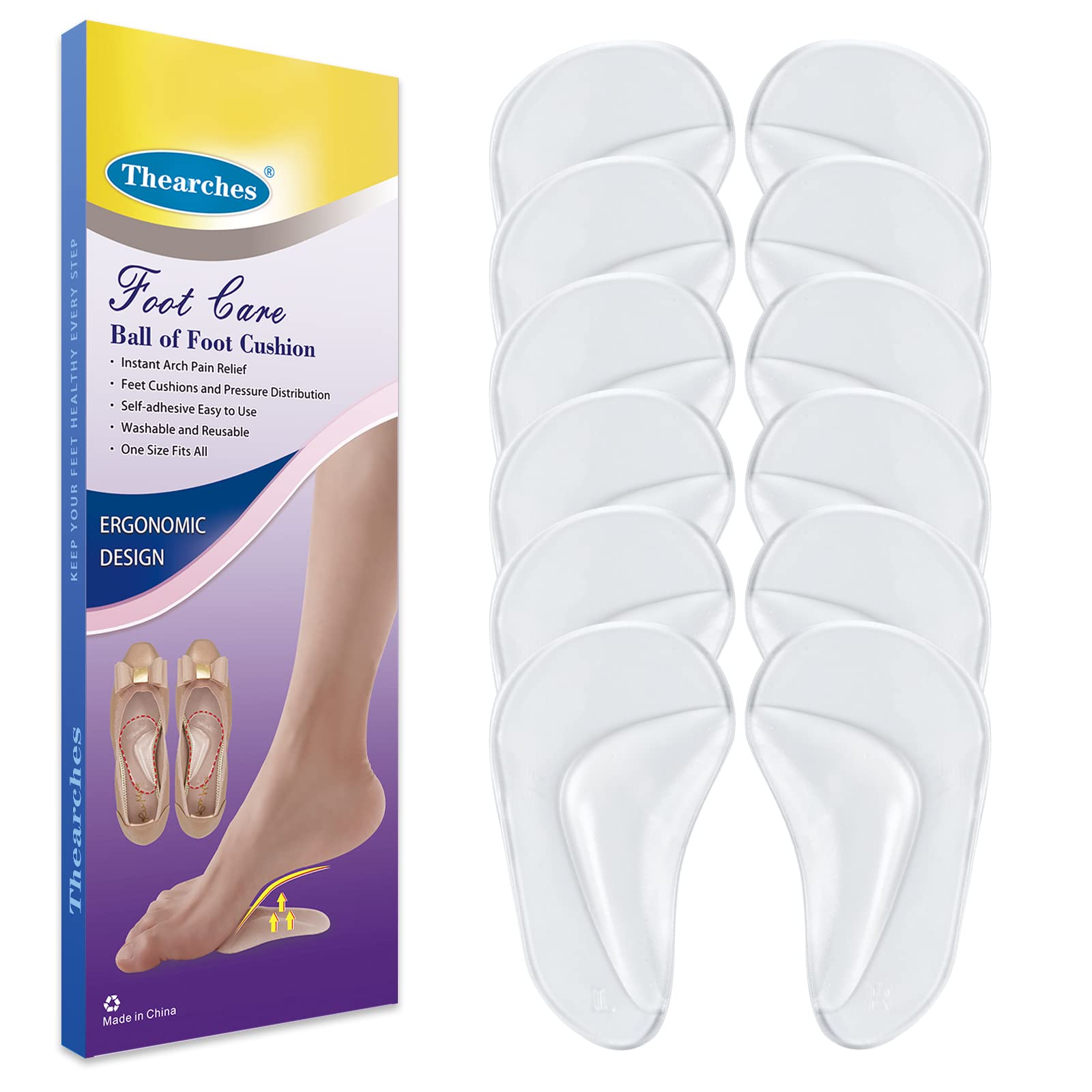 Photo 1 of 6 Pairs Gel Arch Support Pads Plantar Fasciitis Shoe Inserts Insole, Adhesive High Arch Pad Flat Feet Inserts Arch Cushions for Relieve Pressure and Foot Pain, One Size for Women Men (Clear)