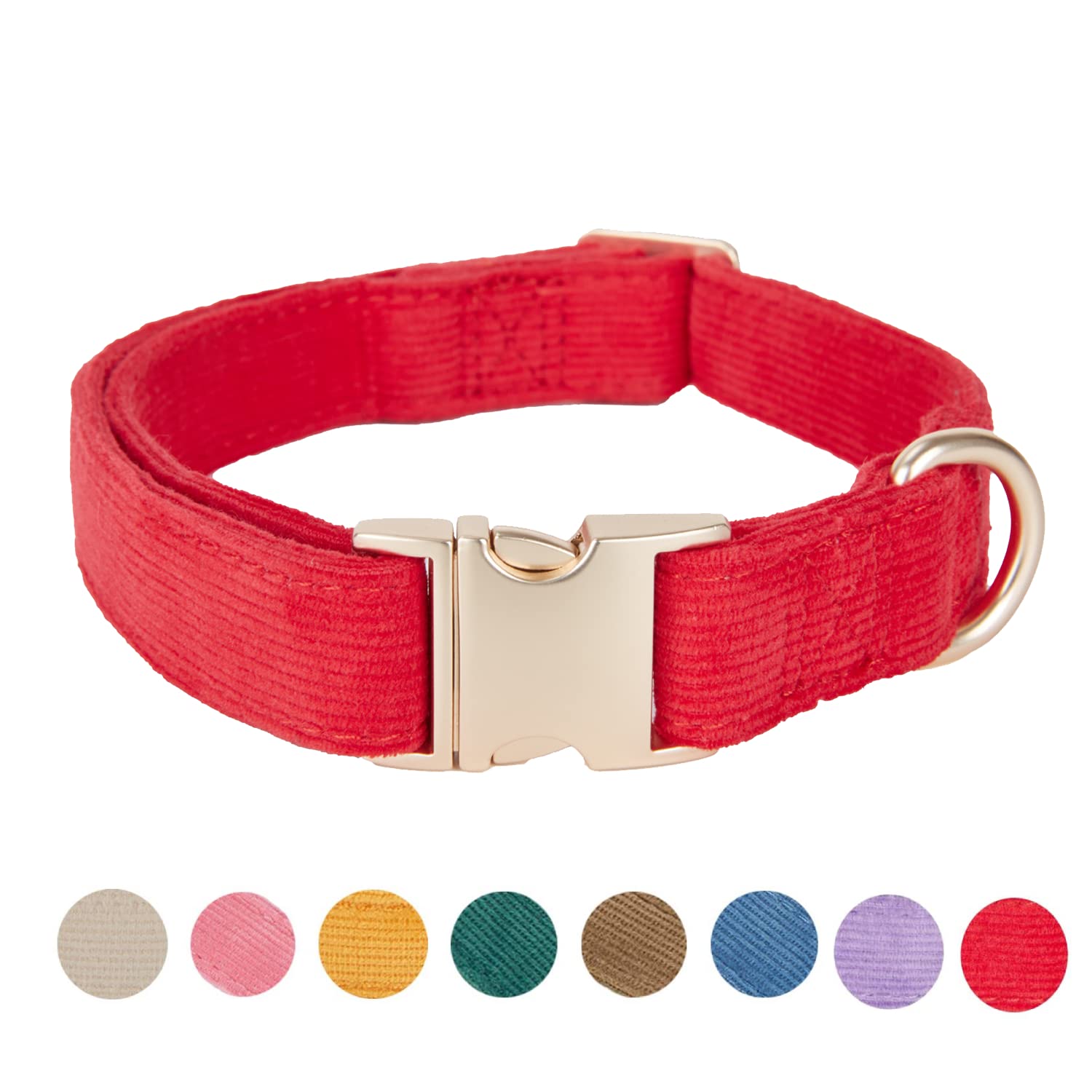 Petiry Soft Dog Collar with Safety Metal Buckle Adjustable Comfort Velvet Corduroy Christmas Collars for Medium Dogs,Red,Neck 31-49cm — image 1