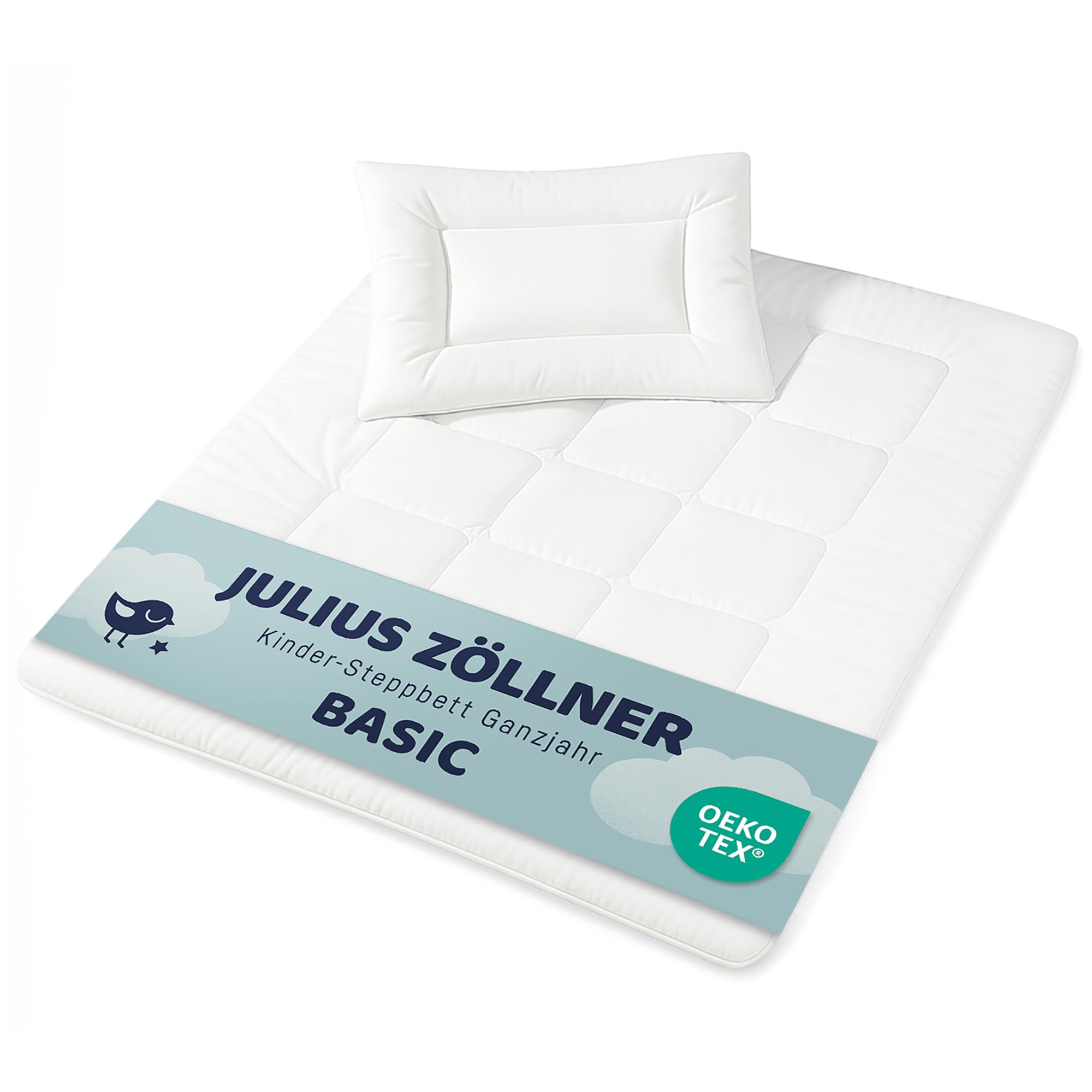 Julius Zöllner Basic Children's Duvet Set, Blanket with Pillow, Standard 100 by Oeko-Tex, Size 100 x 135 + 40 x 60 cm, White