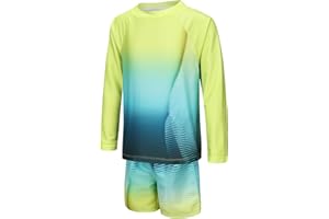MOON TREE Boys Long Sleeve Rash Guard Swimsuits Kids Two Piece Sunsuits with Swim Trunks Swimwear Set