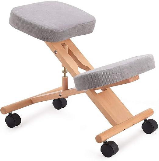 LEILEI Ergonomic Kneeling Chair Adjustable Wooden Frame Kneeler Stool