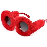FEISEDY Women Plush Fuzzy Cat Eye Sunglasses Punk Soft Velvet Shades Ladies Handmade Party Masquerade Eyewear B2877
