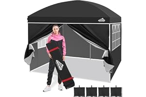 AIGOCANO Pop up Canopy Tent with 4 Sidewalls,10x10 Deluxe Dome Gazebo for Outdoor Parties,Garden and Patio with Roller Bag,4 Sandbags,4 Ropes, 8 Stakes(Black)