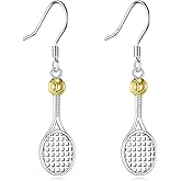 HOPEEZZ Tennis Earrings for Women Sterling Silver Tennis Racket Dangle Drop Earrings Sport Jewellery Tennis Lover Gifts