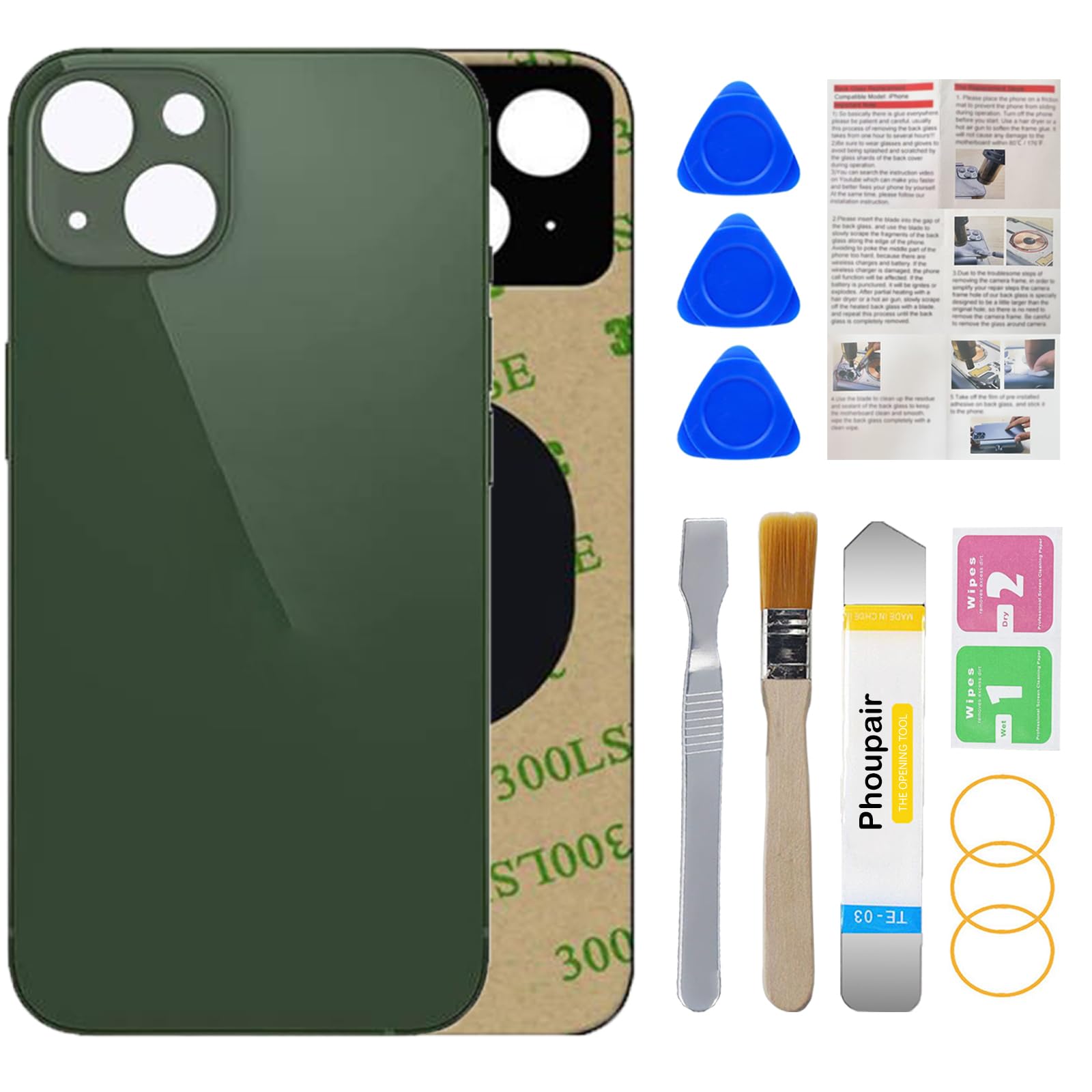 Photo 1 of Phoupair Back Glass Replacement Compatible with iPhone 13 6.1 Inches with Repairing Kit and Installation Manual (Green)