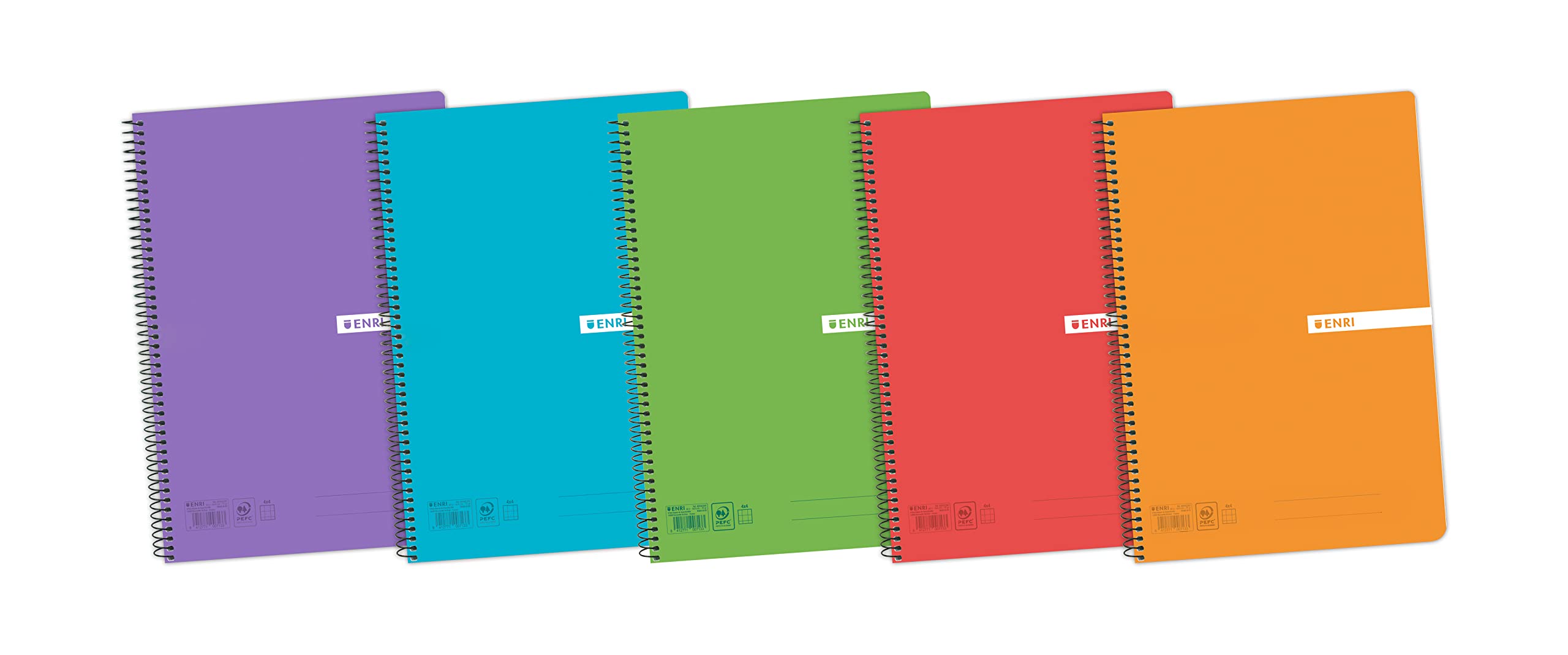 Enri 400073981 – Pack of 5 Notebooks Spiral, Lid Plastic Translucent, 4th/155 x 215 mm
